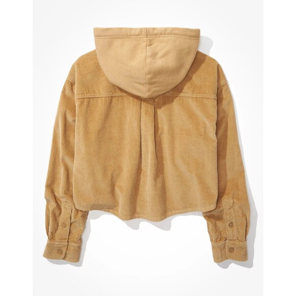 AE American Eagle Hooded Cropped Corduroy Button-Up Shirt Womens Size XS - Picture 2 of 11